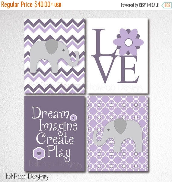 Nursery Wall Decor Childrens Room Decor Set of 4 Prints Purple