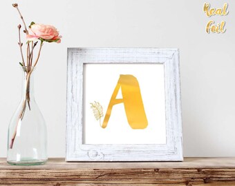 Monogram print, White and gold foil art print, Unique home decor, Real foil print, Square print, Personalized wall decor, FAP8fp004W