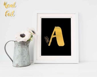 Monogram print, Black and gold foil art print, Unique home decor, Real foil print, 8 x 10 print, Personalized wall decor, FAP10fp004B