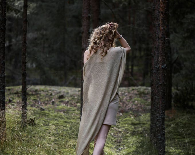 Alpaca linen scarf / light brown sand nude alpaca wool Wrap Scarf / knitted linen Scarf / dark gray scarf / woman scarf