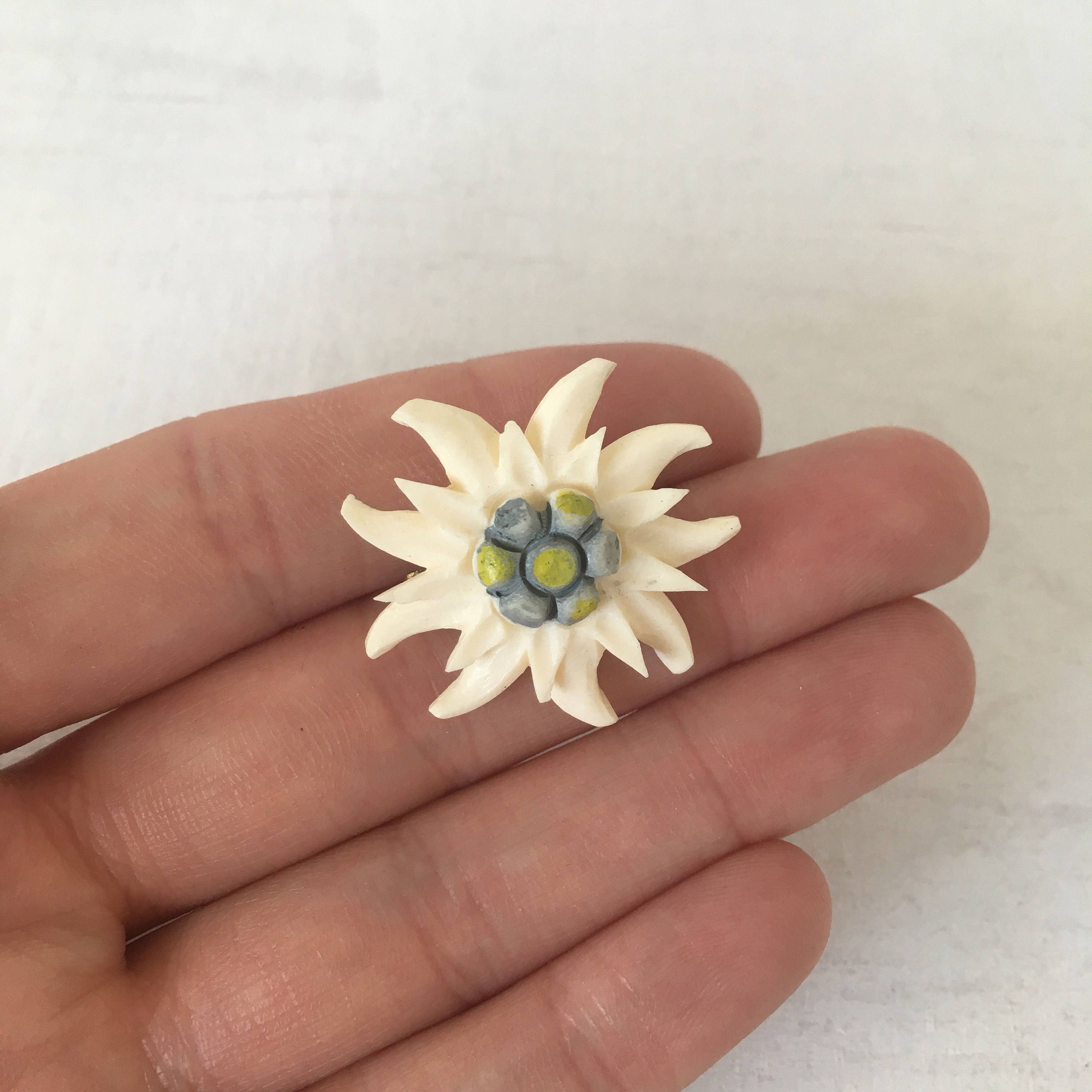 FREE Shipping Vintage Edelweiss Brooch Celluloid Lapel Pin