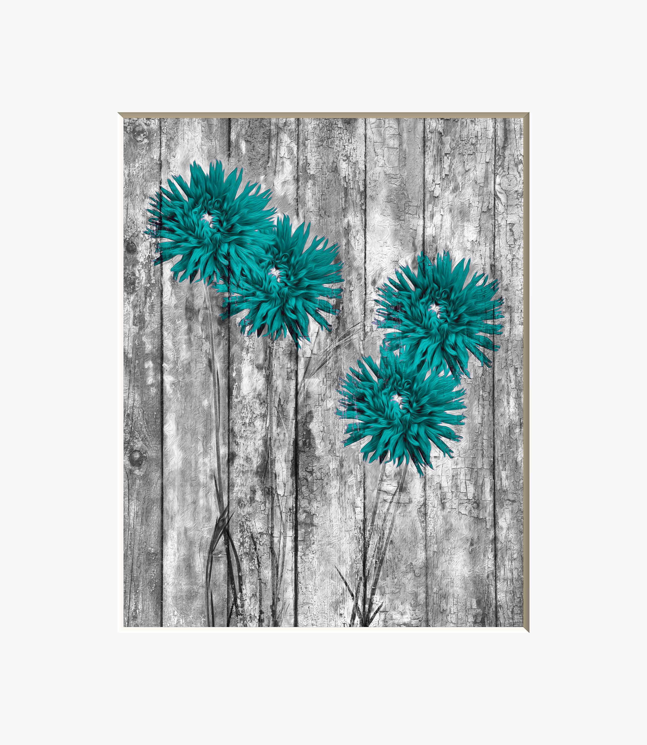 Rustic Teal Flower Wall Art Country Farmhouse Teal Home Decor