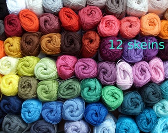 12 skeins Cotton yarn, Catania * 600 gr * crochet yarn * each 50 gr * pick your colors * mercerized * amigurumi, lalylala 4 ply crochet