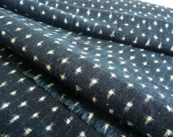 Japanese antique kimono fabric - indigo cotton ikat - "ka-gasuri (mosquito ikat)" pattern - WhatsForPudding #1849