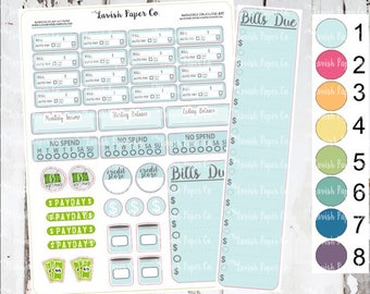 Monthly Financial Kit Planner Stickers, Hand Drawn, Erin Condren, bills due, financial sticker, Dave Ramsey, pay bills, bill tracker, to do,