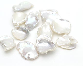 White Freshwater Fine Keshi Pearls 14-18mm 12pcs