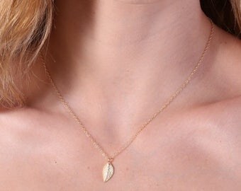 SALE gold necklace, gold leaf necklace, dainty necklace, simple gold necklace, everyday necklace, leaf jewelry,wedding jewelry - D40