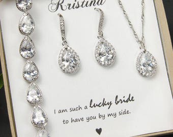 Bridal Jewellery SET Crystal Wedding Jewellery SET Bridal Bracelet Set Bridal Earrings Set Bridesmaid earrings necklace bracelet gifts set