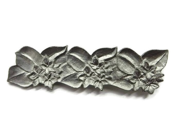 Pewter Bar Brooch, Vintage Amos Pewter Pin, Canada Brooch, Flowered Pin, Gift for Her