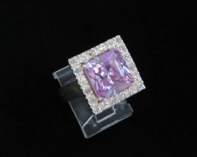 Sterling Silver Amethyst Ring, Vintage Multistone Cocktail Ring, Amethyst, Cubic Zirconia, Size 8