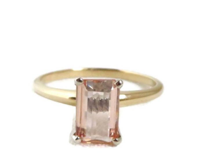 14K Gold Morganite Ring, Vintage Solitaire, Engagement Ring, Bridal Jewelry, Size 6