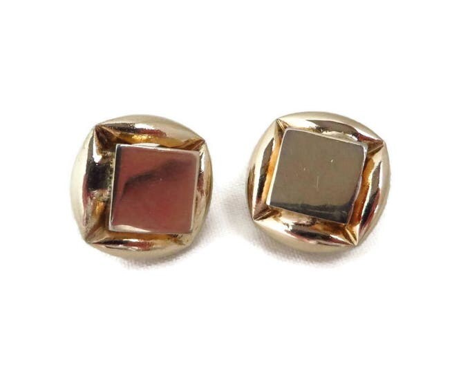 Vintage Gold Tone Button Earrings - Signed Barclay Clip-on Earrings, Classic Style