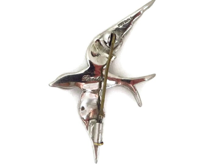 Vintage Marcasite Bird Brooch - Signed Facetta Silver Tone Bird Pin, Gift for Her, Gift Boxed