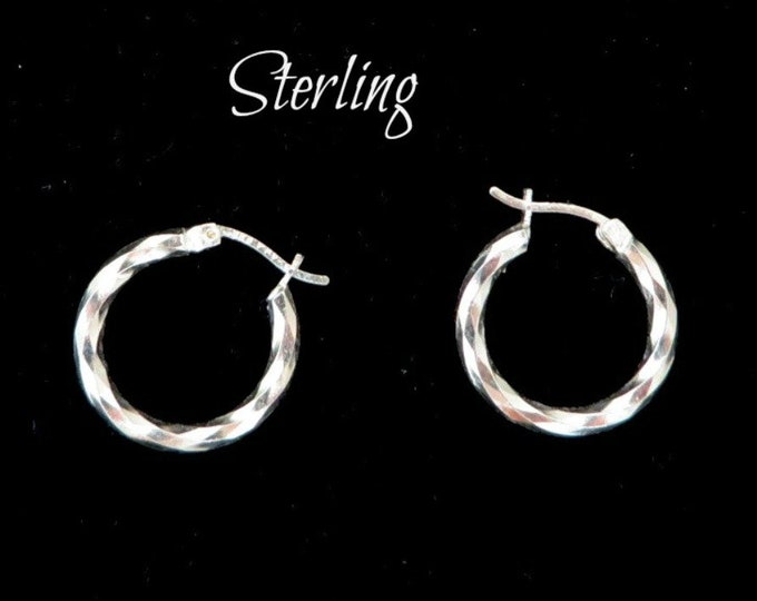 Textured Silver Hoop Earrings, Vintage 925 Sterling Silver Hammered Hoop Pierced Earrings