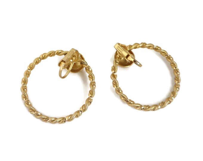 Vintage Twisted Hoop Earrings, Gold Tone Large Hoop Clip-ons