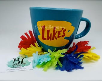 Blue ORIGINAL Luke's Diner Mug | Big Mug | Lukes mug | Lukes Diner | Gilmore Girls | Inspired | VINYL decal logo BOTH sides | Stoneware