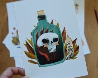 5x7 Memento Mori Skull Illustration