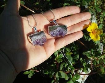 Amethyst slice pendant necklace.