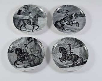 Rare Collectible Set of 4 Equestrian Porcelain Mini Plates by JOHANN ELIAS RIDINGER by Altenkunstadt Bavaria, Germany