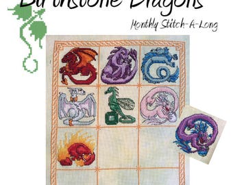 Birthstone Dragon Mystery Stitch-a-Long Cross Stitch Pattern- INSTANT PDF DOWNLOAD