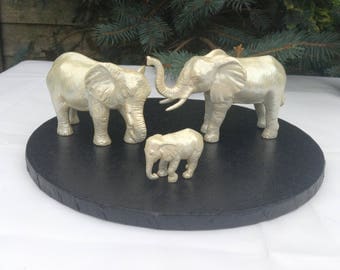Elephant wedding cake topper or table centrepiece in pearl .Good luck elephants.