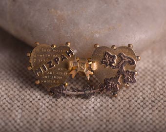 Mizpah Sweetheart Brooch, Two Hearts and Mizpah Poem, Antique 1800’s Pin