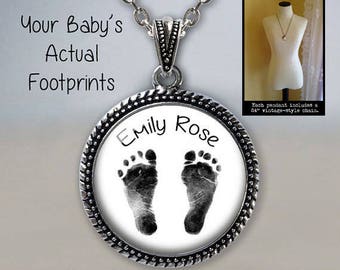 Baby Footprint Necklace - YOUR Baby's ACTUAL Footprint! - Best Baby Footprint Jewelry - Double Baby Footprint Necklace