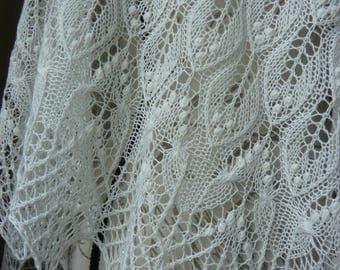 Estonian Wedding White Beaded Hand Knit Lace Shawl