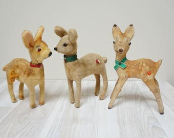 Deer Wagner Kunstlerschutz & Max Carl Toys Germany Vintage Flocked Animal Figure Wind Up Figurine Retro fallow fawn Bambi Christmas roe hind