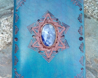 Impressive A6 Hand made Leather binder with Sodalite crystal
