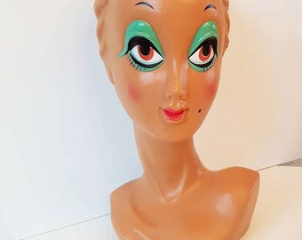 1970s Twiggy head / buste Display for wigs hats glasses jewelry