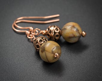 Picasso jasper earrings Picasso jasper and copper handmade semiprecious stone drop earrings picasso jasper jewelry earth tone earrings