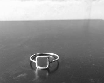 Silver geometric ring Square wide band ring modern