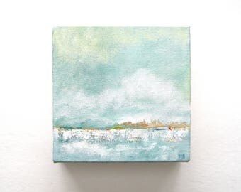 Across The Way - Original Oil Painting - Landscape Painting - Abstract Landscape Painting - 6x6 - Weather Cloud Painting - Coastal Seascape