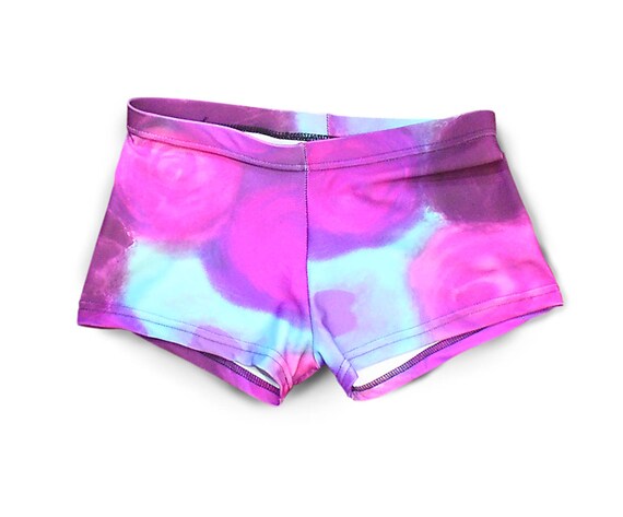 Spandex Girls Dance Shorts. Purple Pink and Teal. Colorful