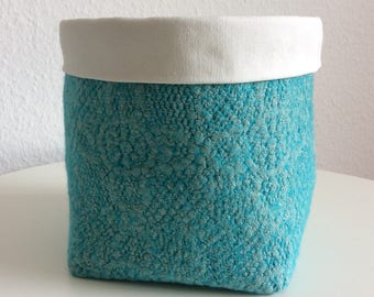 Wool Felt Storage Basket, Turquoise Fabric Storage Basket, Baby Nursery Bathroom Storage Bin, Organizer Basket, Diaper Caddy, Plant Holder
