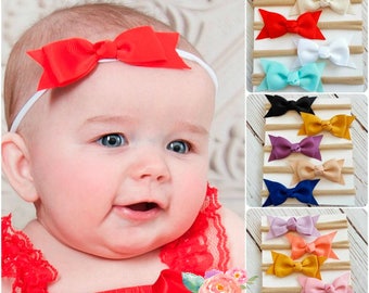 SET of 5 Nylon baby headbands, baby headbands, nylon headband,newborn baby headband set,baby girl headbands,mini bow headband,White headband