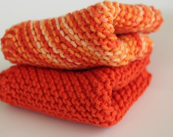 Knitted Dishcloths, Set of 2, Hand Knit Washcloths, Facial Cloths, Bathroom Washcloths, Knit Dishcloths, Color Coordinating Dishcloths
