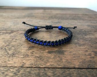 Thin Blue Line MICRO Cord Bracelet! ALSO Red, Gold, Gray and Custom Orders!
