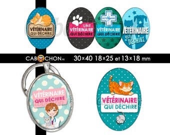 Vétérinaire qui déchire • 45 Images Digitales OVALES 30x40 18x25 13x18 mm animaux chat chien véto cabinet chaton