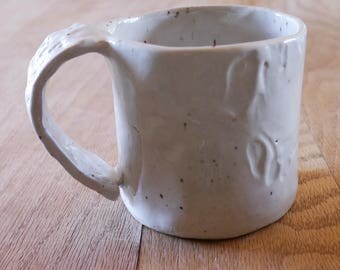 Hand built stoneware white mug : Artifact series
