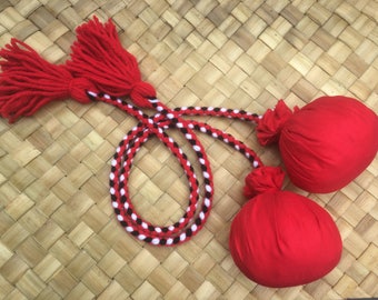 HANDMADE Maori poi balls w/red balls