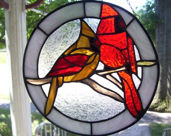 Stained Glass Male & Female Cardinals Sun catcher