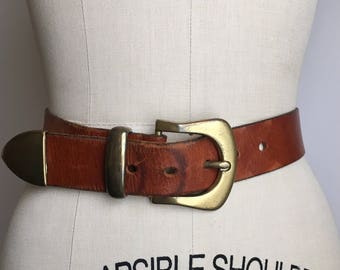 70s leather belt S/M | vintage chestnut brown belt