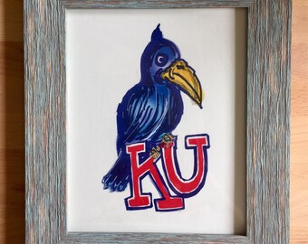 1920 Jayhawk Hand Drawn Print - Hand Drawn Reproduction - Rock Chalk Jayhawk - Lawrence Kansas - University of Kansas - KU Art