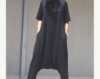 sale 25% off Maxi black jumpsuit, maxi jumpsuit, harem jumpsuit, handmade jumpsuit, Oversize jumpsuit, low crotch jumpsuit, woman loose jump
