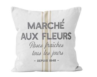 Flowers Market Pillow Cover in French, French Country Pillow Cover Farmhouse Quote Throw Pillow Cover Grain Sack Pillow Cover ETSYFETEQUEBEC