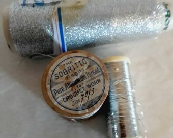 Crochet Aluminium Thread one pure vintage spool Sobritto two others - metallic