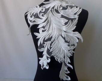 Lace Applique, Ivory Lace Applique, Vintage Mesh Lace Applique, Tulle Applique, Embroidery Applique
