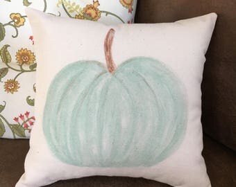 Pillow, Pumpkin Pillow, Seasonal Pillow, Coastal Fall Pillow, Blue Pumpkin Pillow, Home Decor Throw Pillow, 12" pillow, Art Pillow, Gift